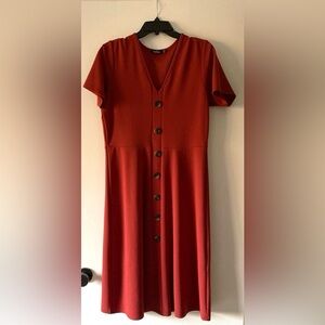 Boohoo Rust Button Front MIDI Dress
